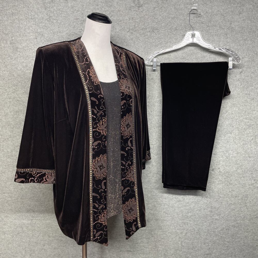 Vintage R&M Richards Womens 14 Brown Velvet 2 Piece Pant Suit Evening Set